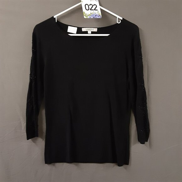 Loulou Woman's Blouse Size XL Pullover, Black, Beaded, 3/4 Sleeve, Round Neck - Picture 1 of 7